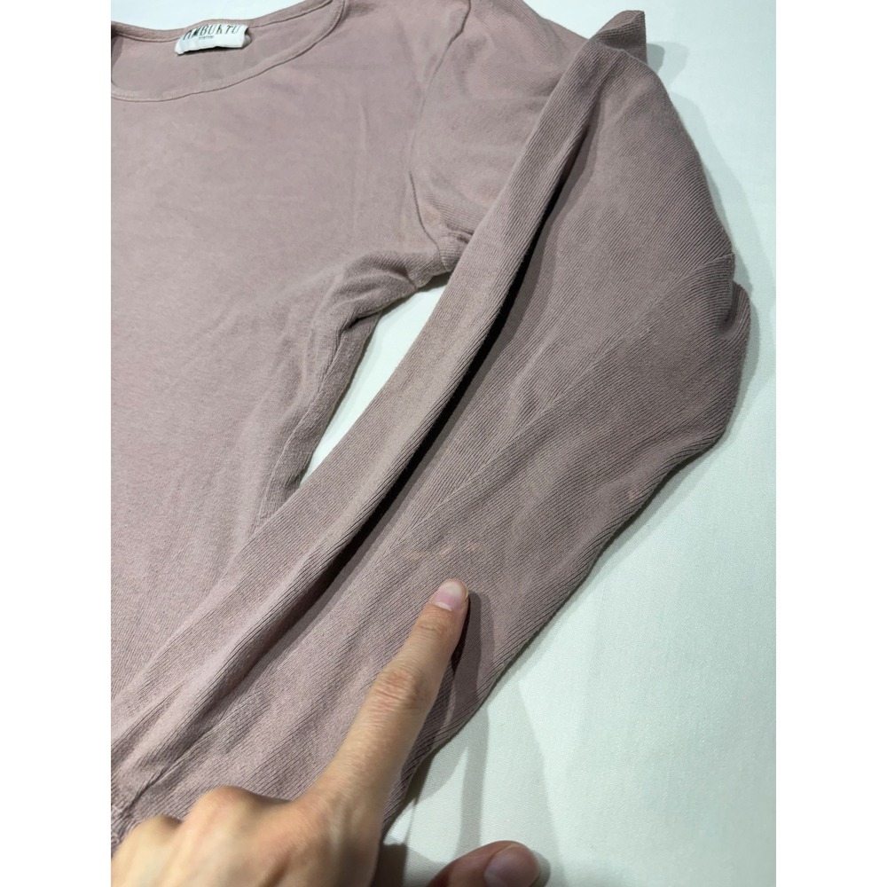 Timbuktu Station Vintage Mauve Ribbed Long Sleeve Top A-Line Hem Crew Neck - Picture 7 of 8